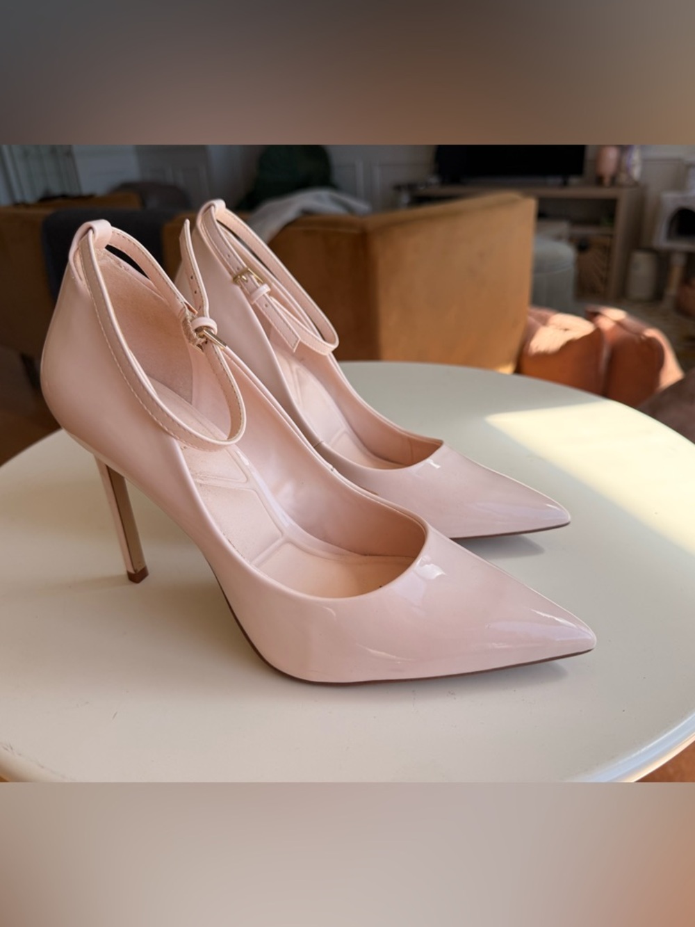 Aldo Blush Patent Pointed Ankle-Strap Heels